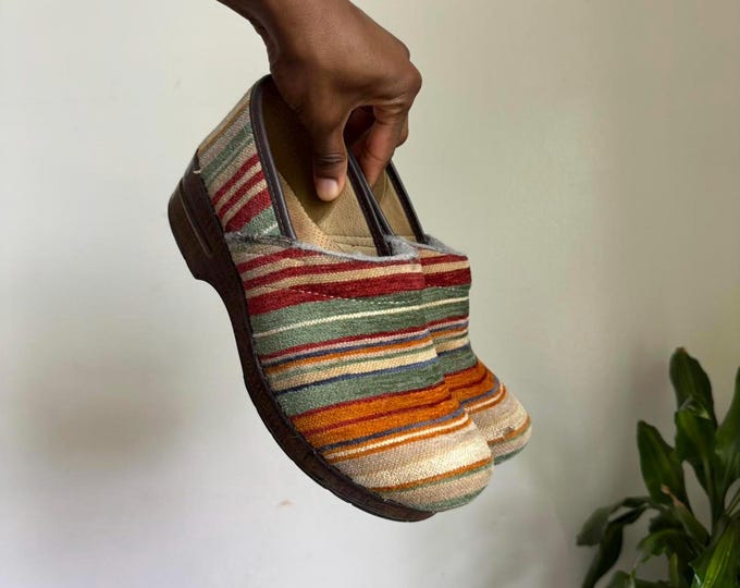 Vintage dansko Vegan Multi-coloured striped clogs size 40/9