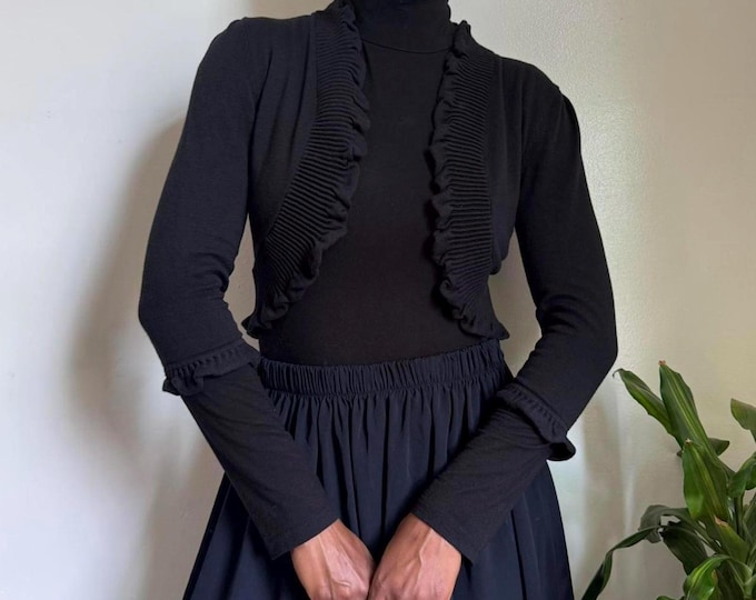 Vintage Black ruffle layering cardigan top size M