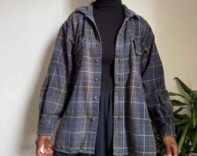 Vintage unisex oversized button up long sleeves plaid shirt size XXL