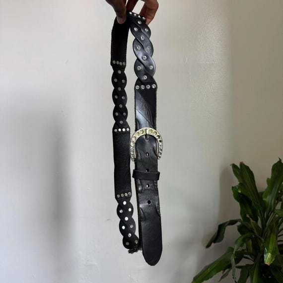 Vintage grunge Black 100% leather‎ belt with rhinestone buckle size XL Vintage Grunge Black 100% Leather Belt With Rhinestone  main image 2
