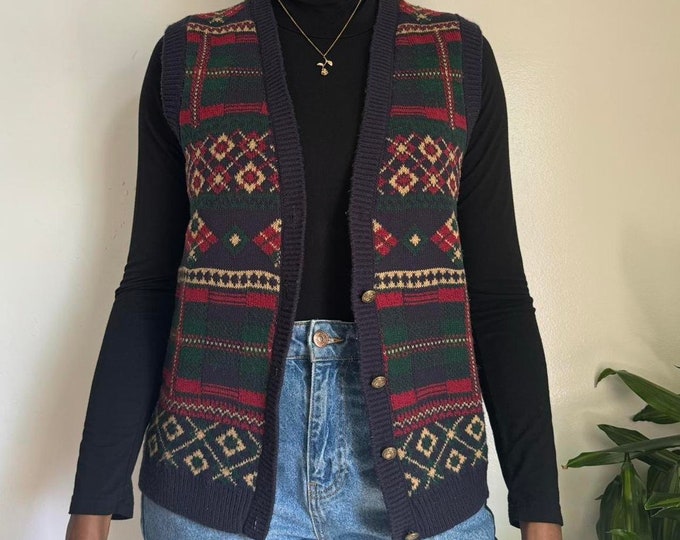 Vintage grandpa sleeveless V-neck button down sweater vest