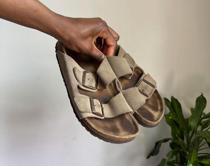 Birkenstock women taupe suede leather sandals