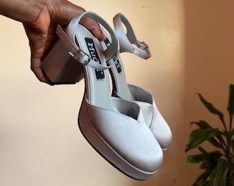 Y2K Mudd Silver Satin Chunky Platform bratz Heels US 9