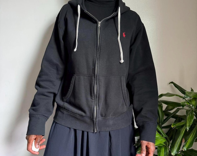 Vintage Polo Ralph Lauren faded black unisex Oversized zip up hoodie size L