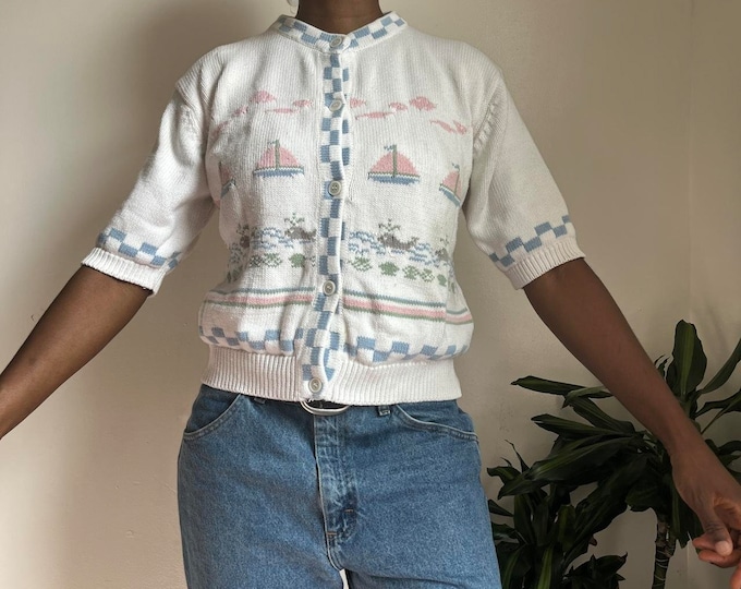 Vintage button up knit sweater with embroidery details