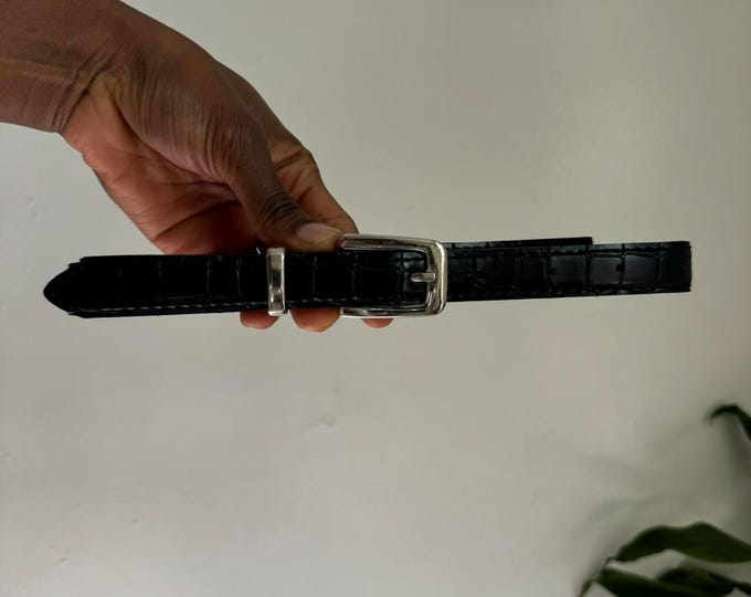 Vintage Black Faux Croco Minimalistic  mini belt size 33