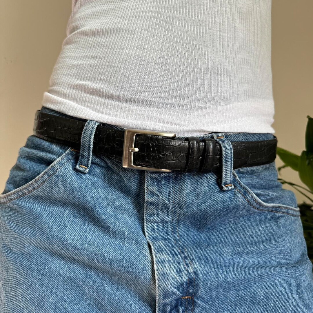 classic black/gold leather croco belt main image 1