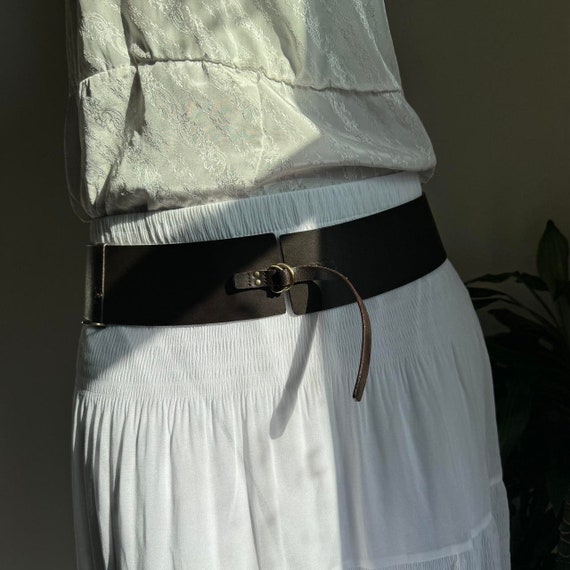 Vintage buckles brown corset leather belt - image 3