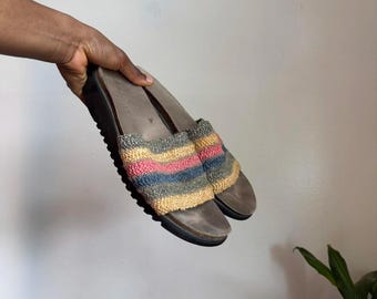 Vintage boho multi-coloured chunky platform basket weaves sandals