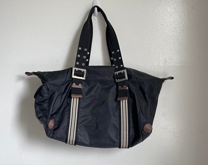 Vintage Black striped buckles tote bag