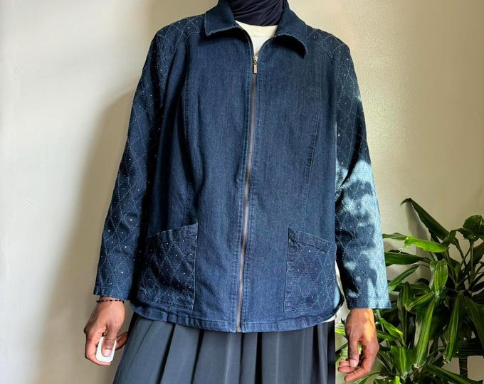 Vintage women lightweight Long Sleeves Kimono Denim shirt jacket size M/L