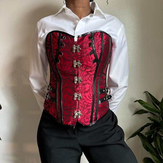 Bustier red lace up floral corset - image 1