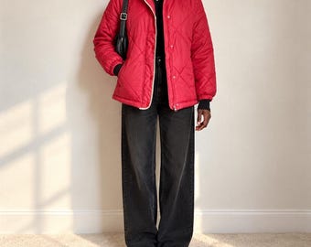Naggoo Quilted Puffer red Jacket M Sherpa Fleece Collar