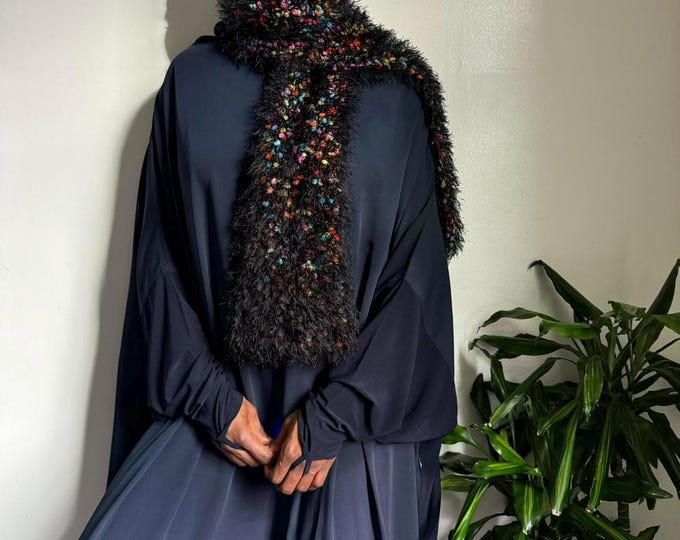 Fringe fluffy black multicolored Scarf