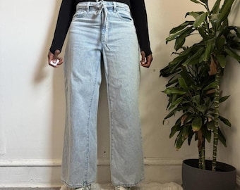 Vintage Style Buffalo Jeans High Rise Wide Leg Denim Tie Waist 28