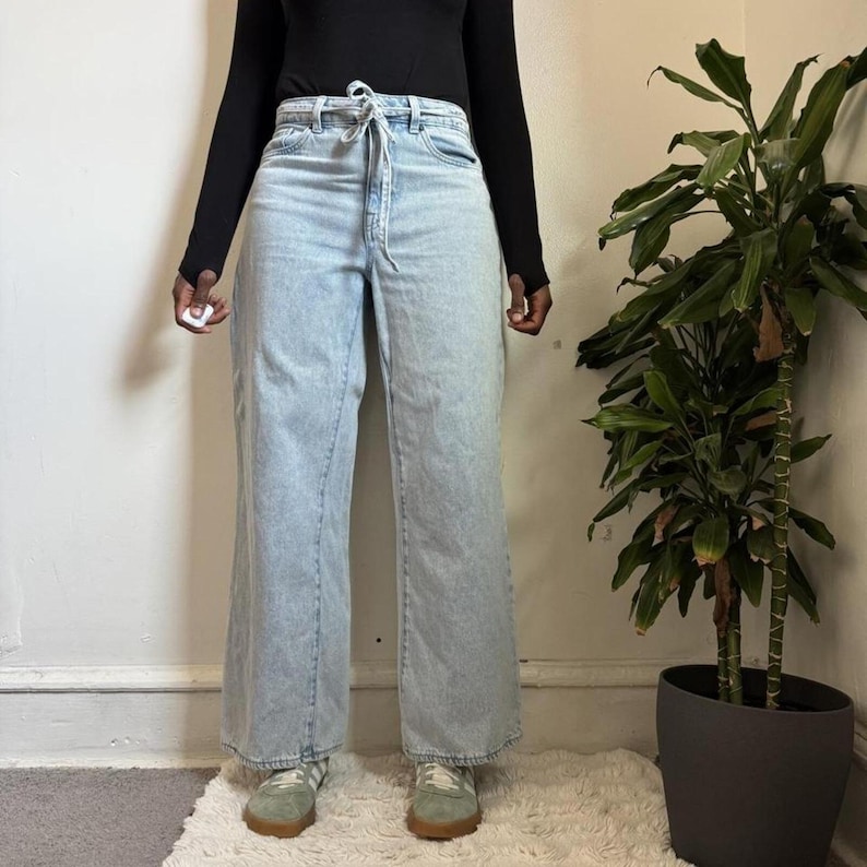 Vintage Style Buffalo Jeans High Rise Wide Leg Denim Tie Waist 28 image 1