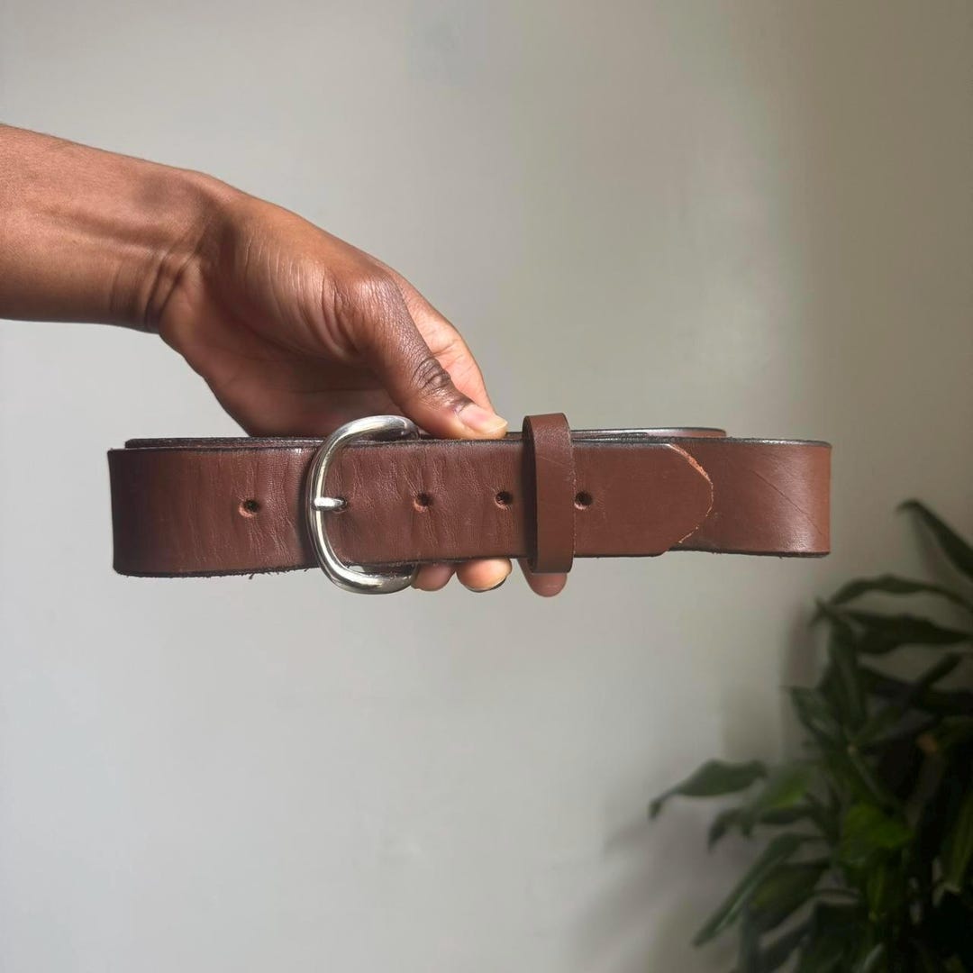 Vintage Minimalist Brown Genuine Leather Boho Grunge Belt 