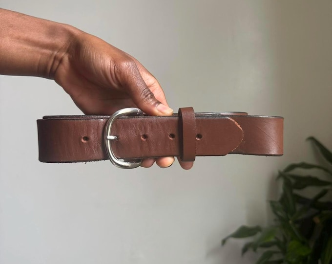 Vintage minimalist Brown genuine leather boho grunge belt size S/M