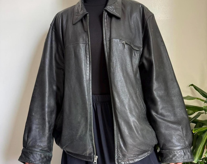Vintage oversized faded grunge genuine leather jacket Size XXL