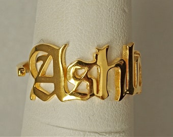 Ring Old English Name Sterling Silver, Rose Gold, Gold, Gothic Name Ring, Adjustable Name Ring, Custom Old English Font Name Ring, Hipster