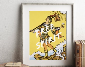 The Fool Tarot Card Art Print, Inspirational Typography, Free Spirit Quote Wall Art, Celestial Wall Decor, Ryder Waite Tarot Art