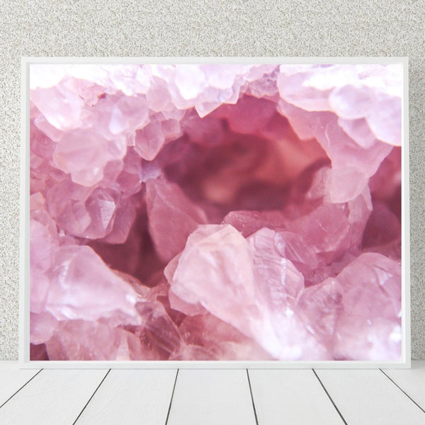 Rose Quartz Photo | Pink Crystal Print | Blush Geode Art |Mineral Photography | Geode Wall Art | Gemstone Wall Decor | Pink Abstract Art
