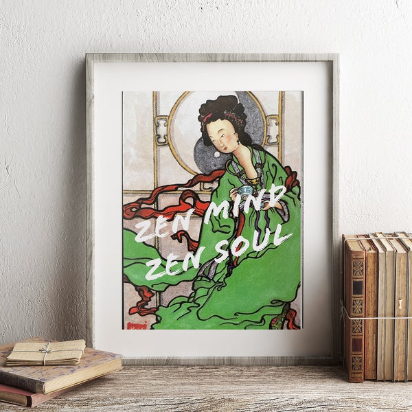 Zen Tarot Card Art Print, Feng Shui Tarot Card, Asian Woman Art, Chinese Girl Print,  Zen Wall Decor, Meditation Wall Art, Temperance Tarot