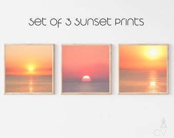 Pastel Ocean Sunset Prints, Beach Photography Print Set, Ocean Wall Decor, Coastal Wall Art, Colorful Sunset Beach Art, Photo Print Sets