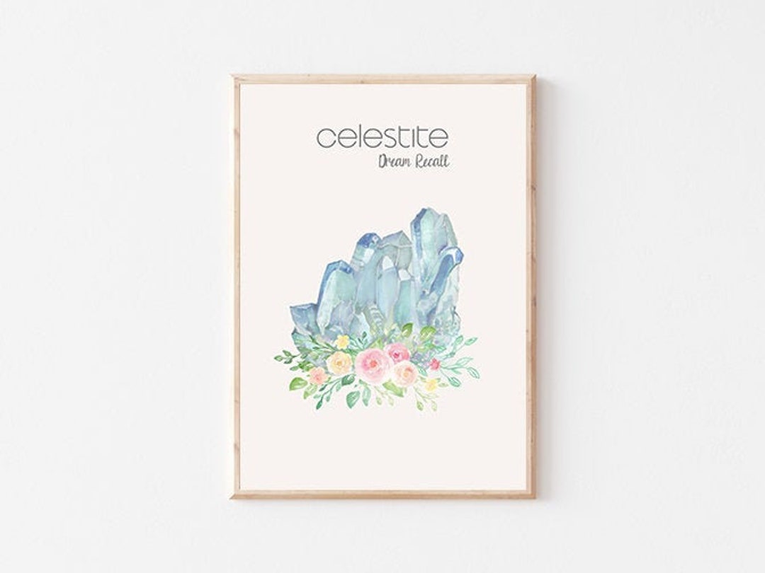 Gemstone Art Print, Celestite Crystal Print, Giclee Fine Art Print