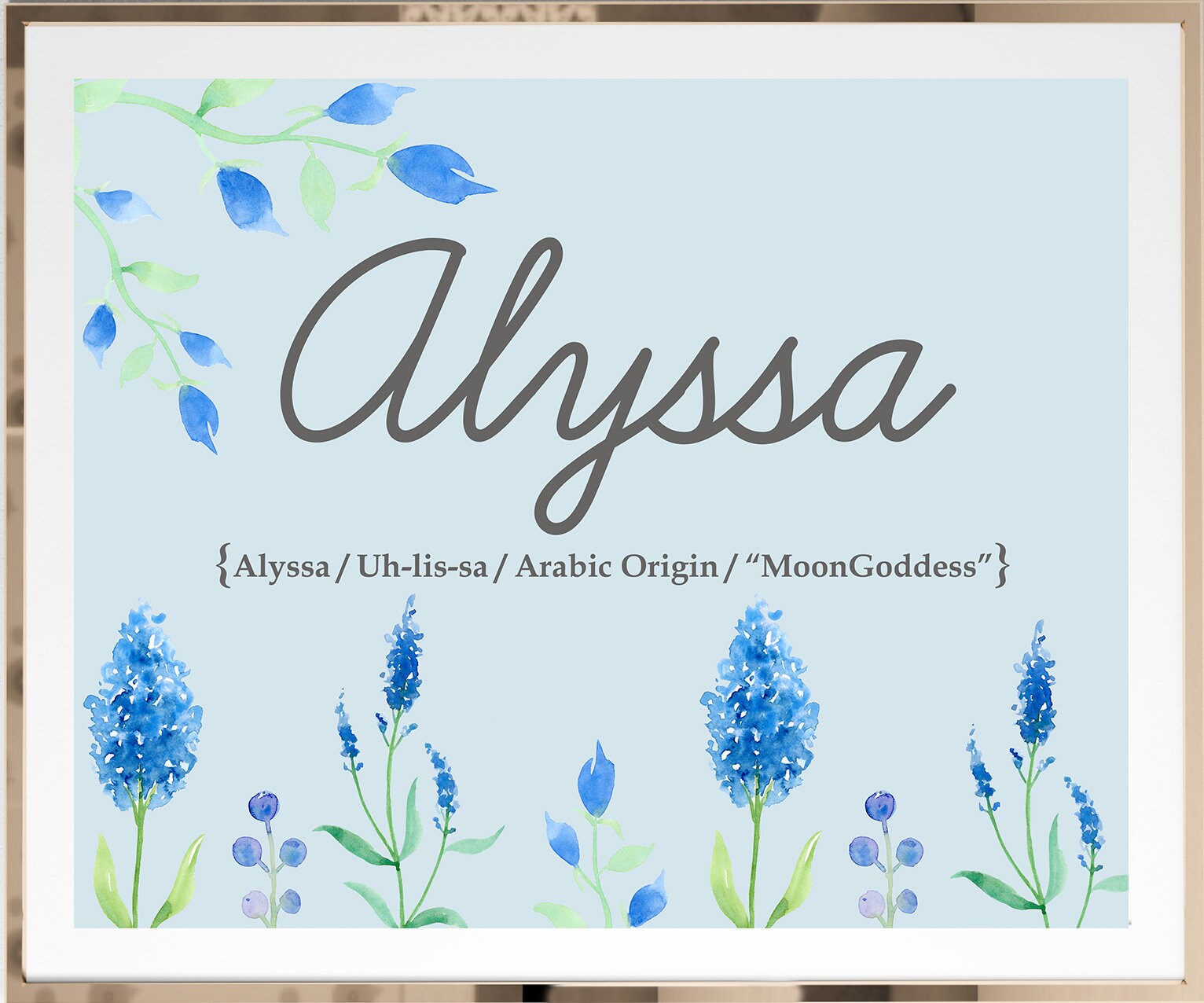 Custom Name Print Name Meaning Art Light Blue Nursery Wall Etsy.de