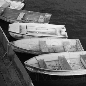 Black and White Boat Photography, Old Row Boats,  Nautical Wall Art, Monterey Bay Print, Pier Photo Print, California Coast Wall Decor,