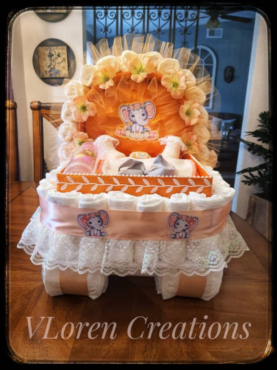 Baby Shower Gift, Elephant Diaper Cake, Stroller, Carriage, Any
