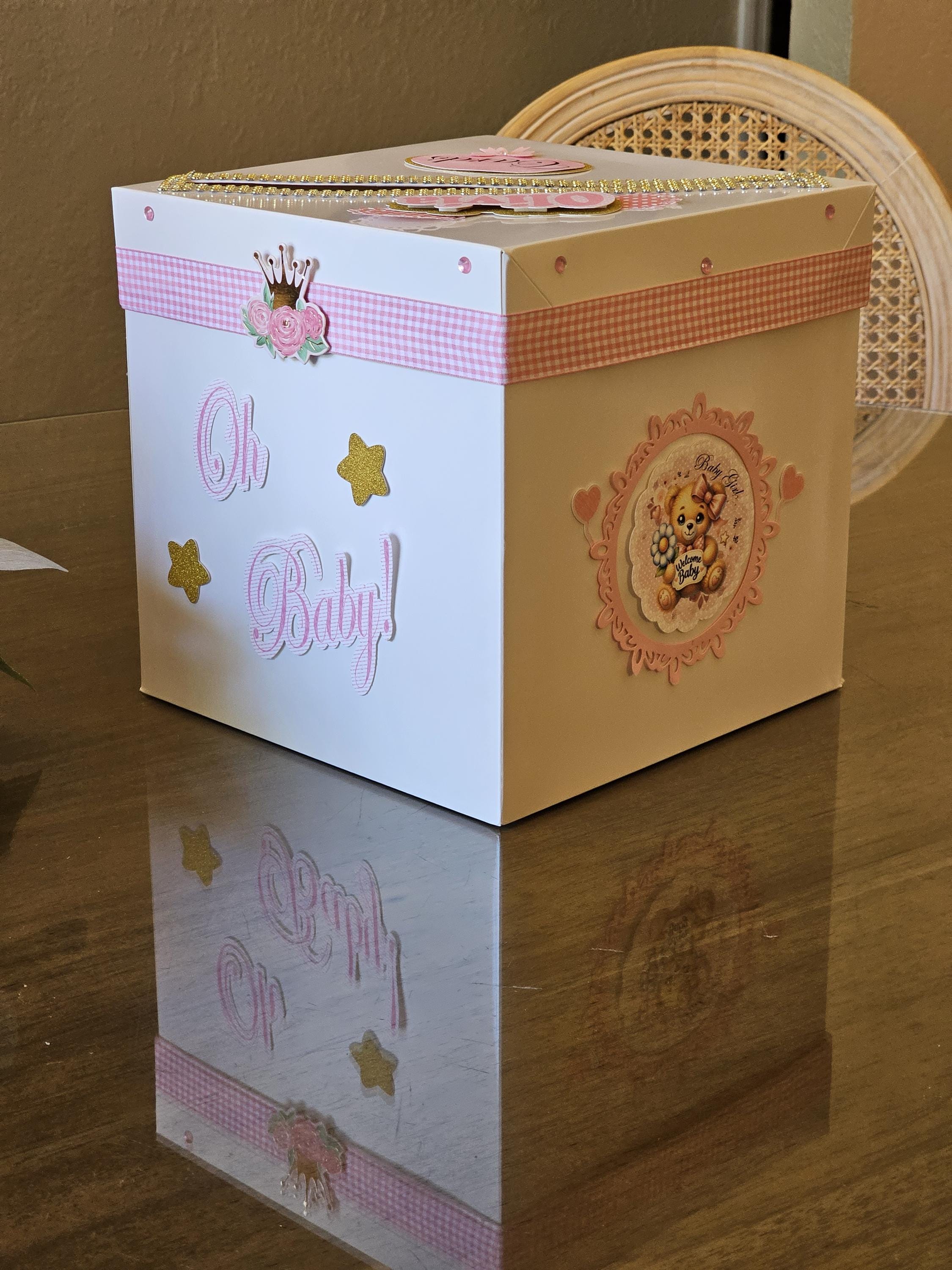 Baby Shower Card Box Girl Pink Teddy Bear Gift Card Holder Oh Baby ...