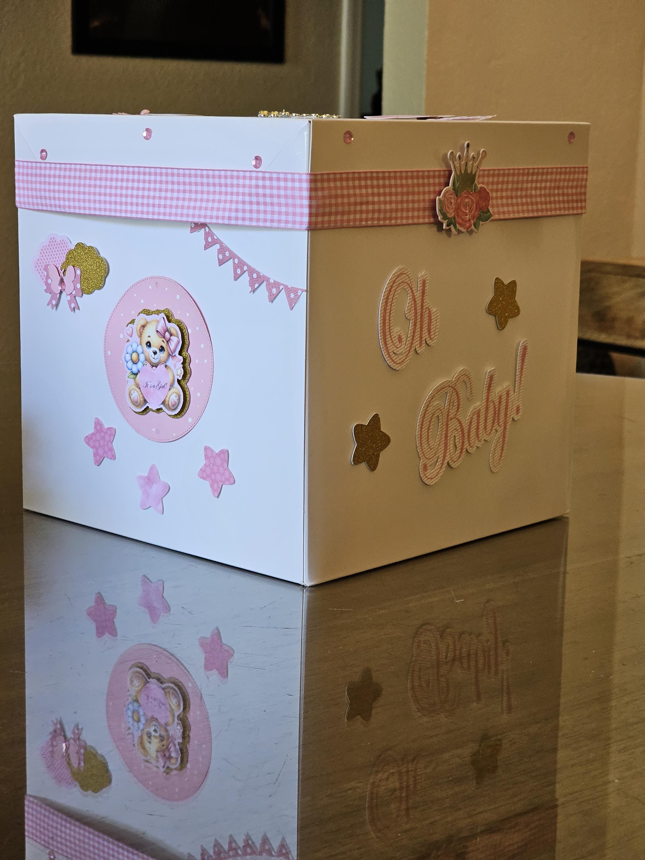 Baby Shower Card Box Girl Pink Teddy Bear Gift Card Holder Oh Baby ...