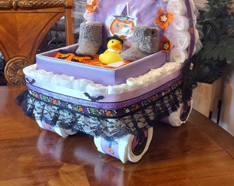 Diaper Cake, Baby Shower, Gift, Basket, Stroller Carriage