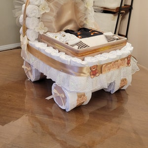 Luxery Diaper Cake, Baby Shower Gift, Stroller, Carriage, Beige, tan Diaper Cake image 8