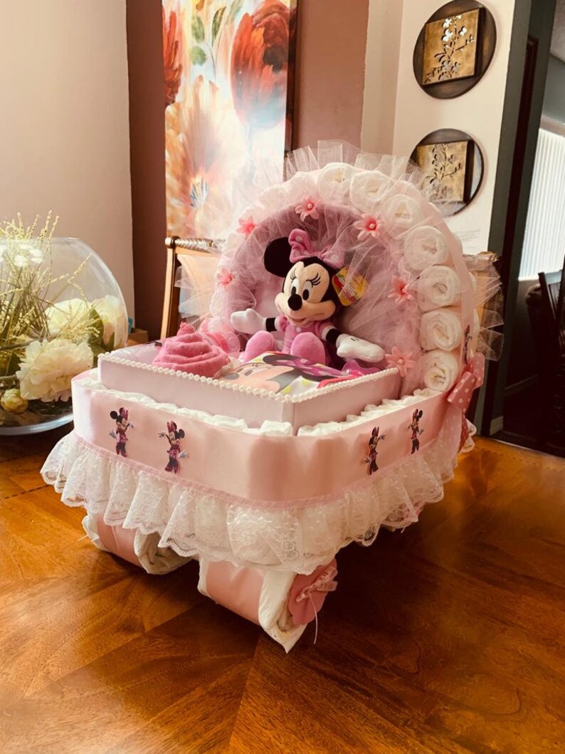 Minnie Mouse Baby Gift Diaper Cake Carriage Stroller Etsy