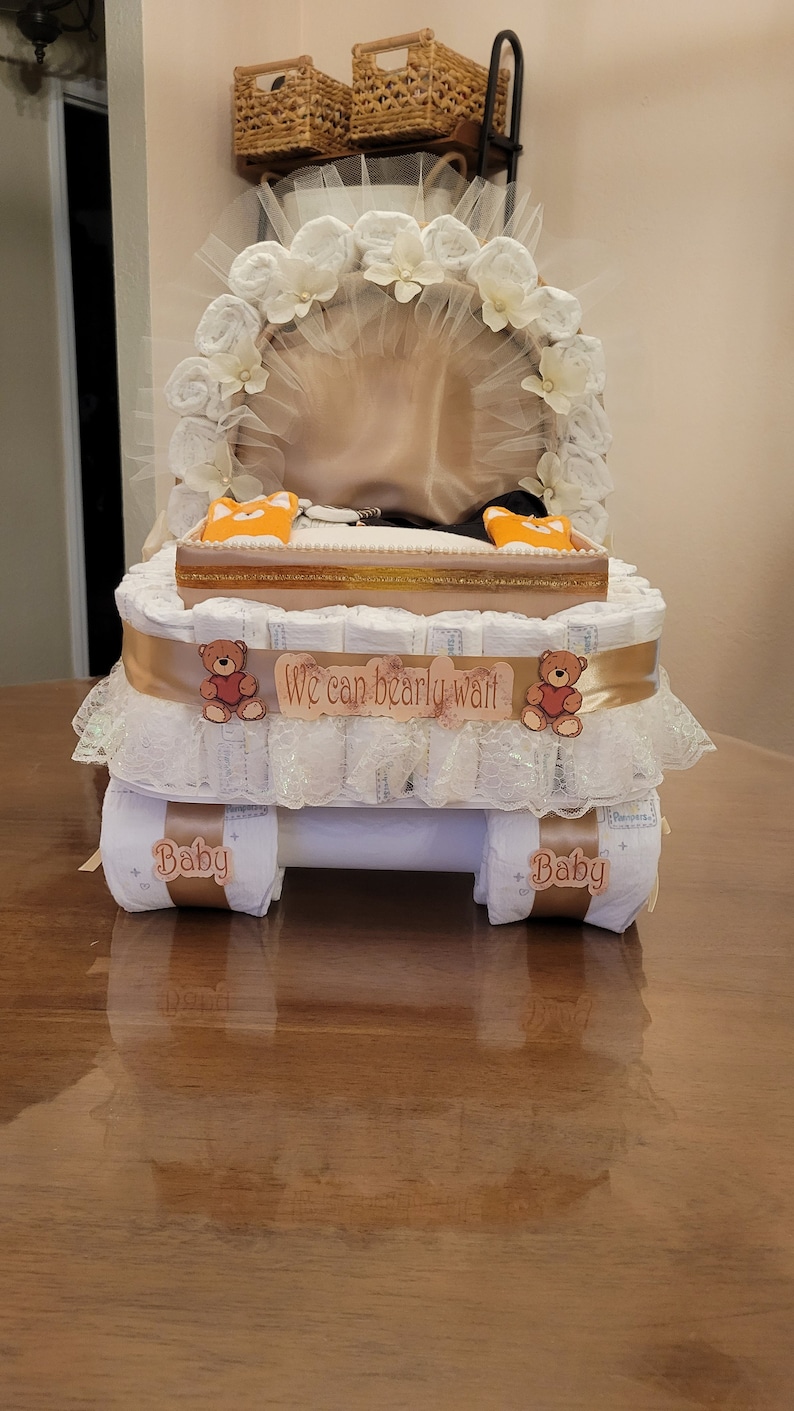 Luxery Diaper Cake, Baby Shower Gift, Stroller, Carriage, Beige, tan Diaper Cake image 3
