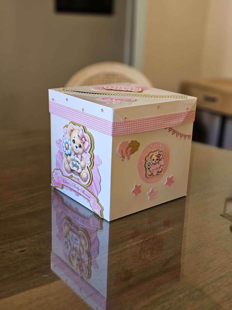 Baby Shower Card Box Girl Pink Teddy Bear Gift Card Holder Oh Baby ...