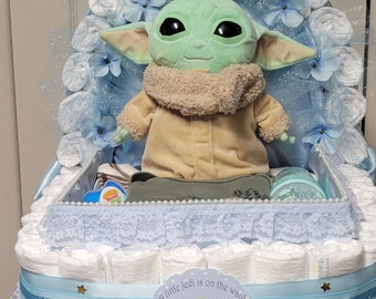 Baby Yoda Luxery Diaper Cake, Baby Shower Gift, Stroller, Carriage, Diaper Cake.