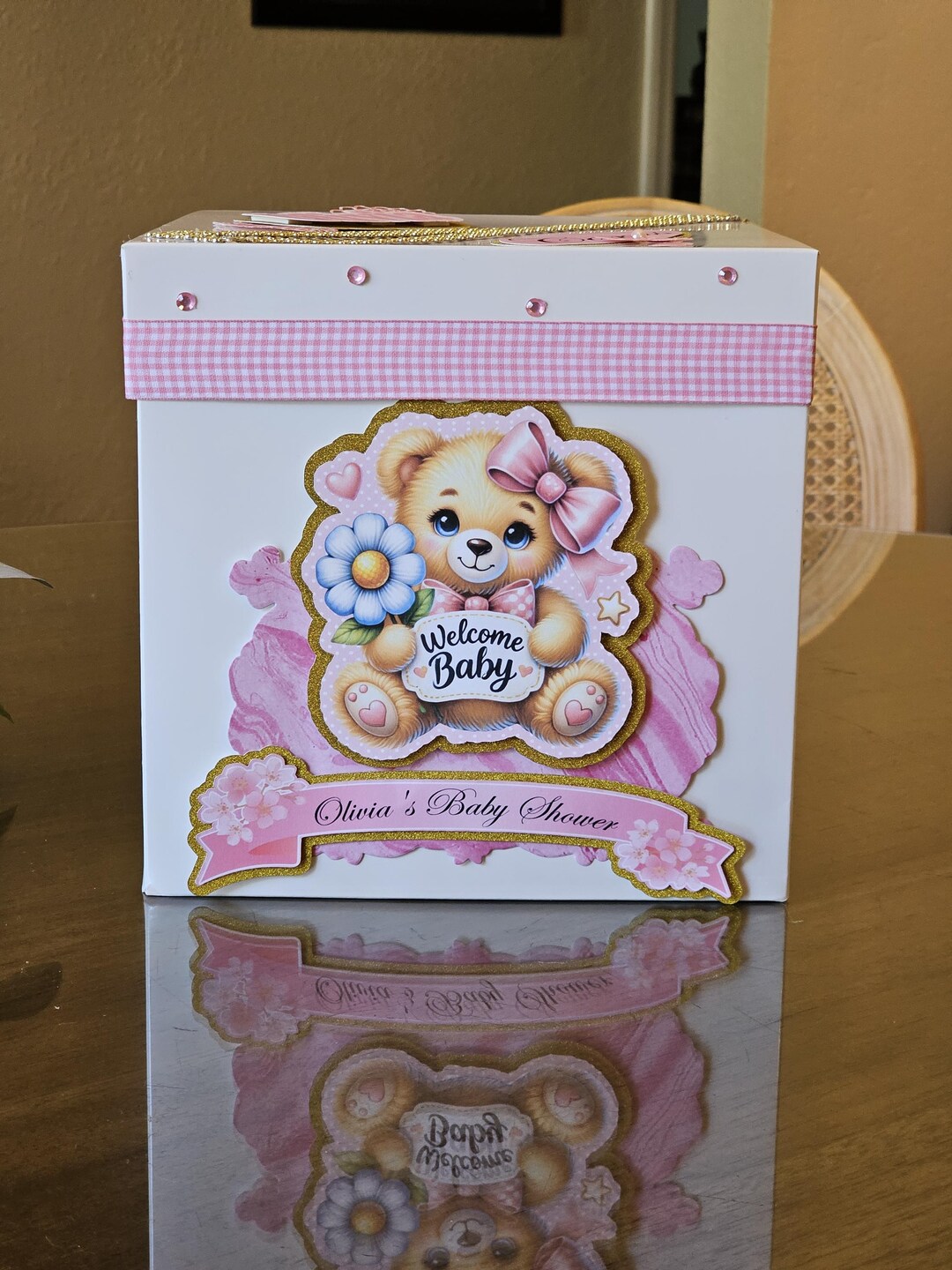 Baby Shower Card Box Girl Pink Teddy Bear Gift Card Holder Oh Baby ...