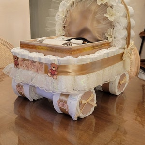 Luxery Diaper Cake, Baby Shower Gift, Stroller, Carriage, Beige, tan Diaper Cake image 5