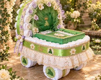 Enchanted Frog Princess Diaper Carriage, Green Baby Shower Gift, Baby Girl Centerpiece