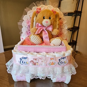 Bunny Easter animals, woodland Diaper Cake, Baby Shower Gift, Stroller, Carriage Diaper Cake
