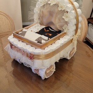 Luxery Diaper Cake, Baby Shower Gift, Stroller, Carriage, Beige, tan Diaper Cake image 6