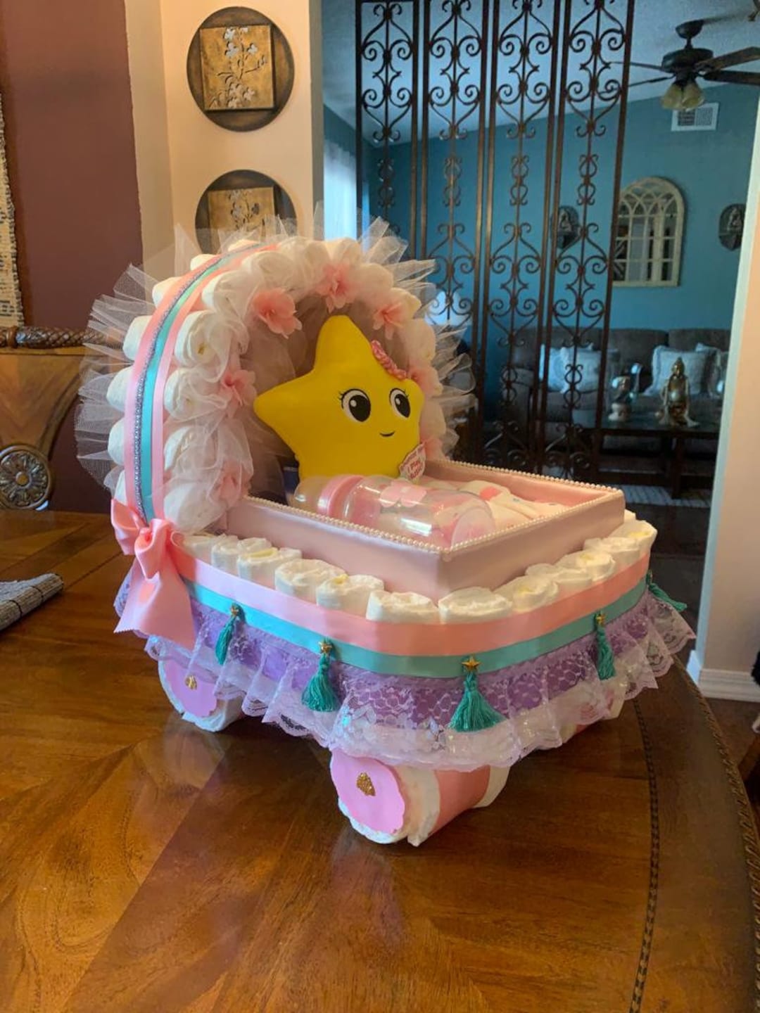 Mermaid Baby Shower Diaper Cake Stroller Gift Basket