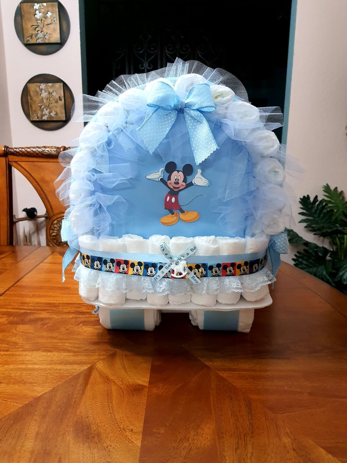 Diaper Cake Mickey Mouse Animated Baby Gift Diaper Cake Etsy