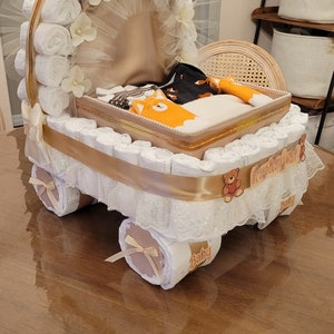 Luxery Diaper Cake, Baby Shower Gift, Stroller, Carriage, Beige, tan Diaper Cake image 2