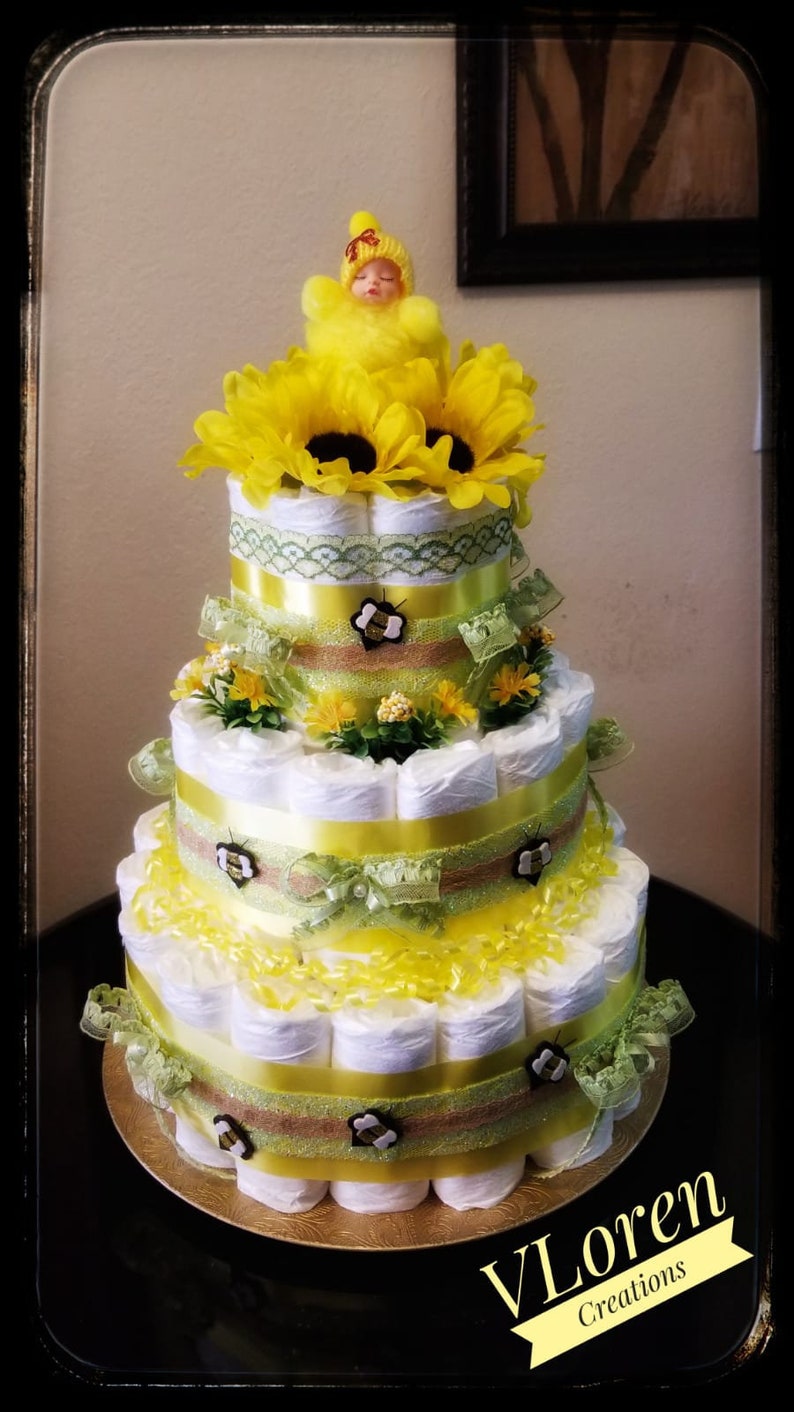 Baby Gift Sunflower and Bees Theme Diaper Cake Baby Shower