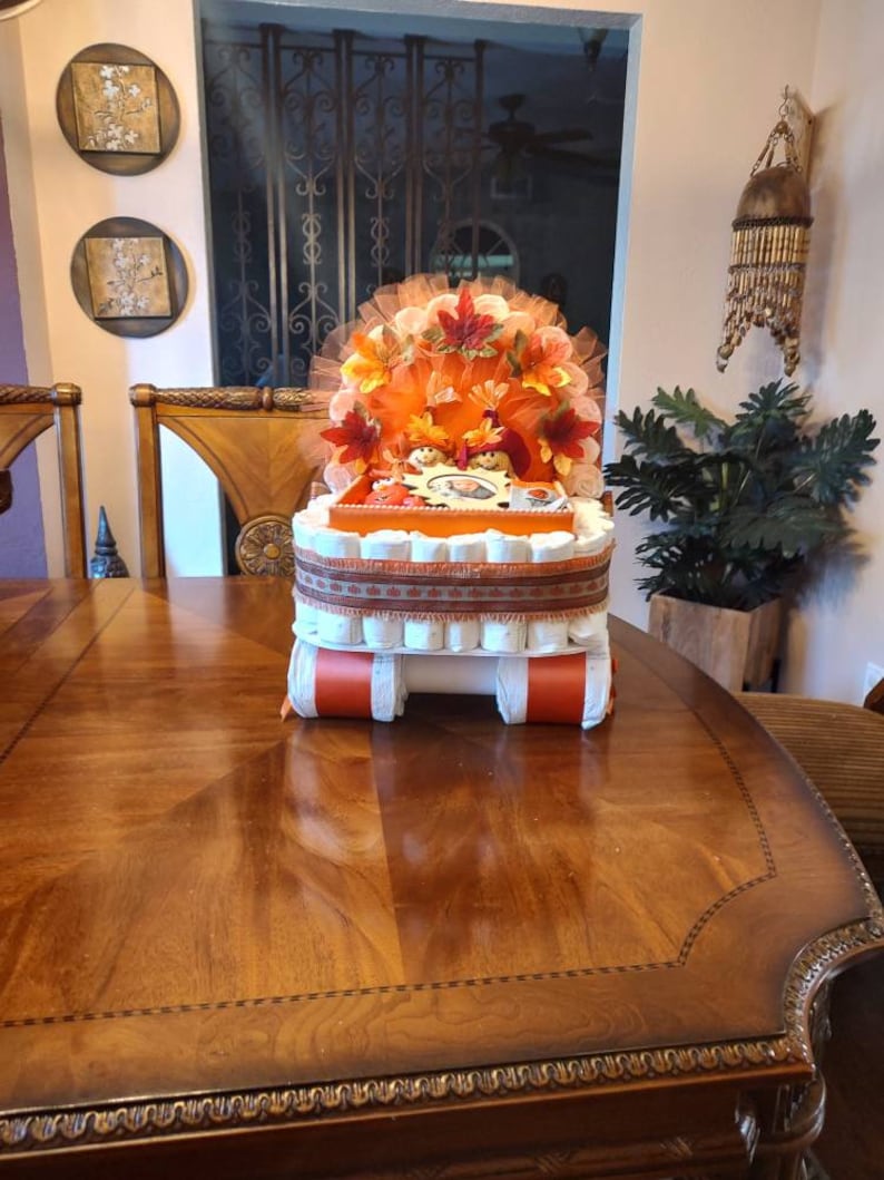 Little Pumpkin Diaper Carriage, Personalized Fall Baby Shower Centerpiece image 8